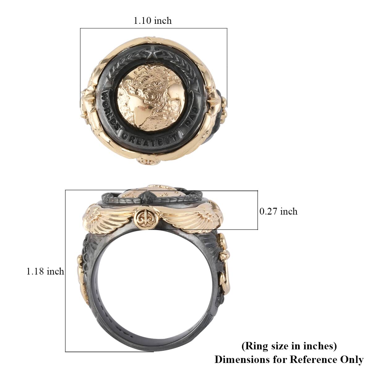 Galatea EI Capitan Collection 14K Yellow Gold and Black Rhodium Sterling Silver World's Greatest Dad Ring (Size 9.0) 18.30 Grams image number 4