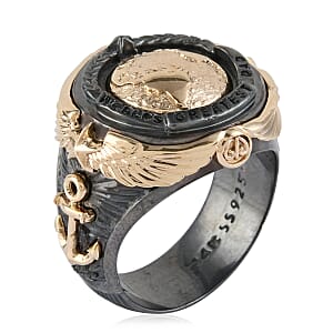 Galatea EI Capitan Collection 14K Yellow Gold and Black Rhodium Sterling Silver World's Greatest Dad Ring (Size 10.0) 18.30 Grams