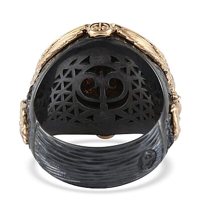 Galatea EI Capitan Collection 14K Yellow Gold and Black Rhodium Sterling Silver World's Greatest Dad Ring (Size 10.0) 18.30 Grams