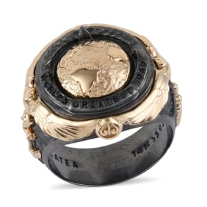 Galatea EI Capitan Collection 14K Yellow Gold and Black Rhodium Sterling Silver World's Greatest Dad Ring (Size 11.0) 18.30 Grams