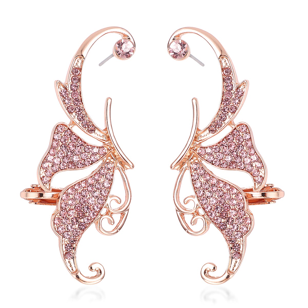 Pink Austrian Crystal Climber Earrings in Rosetone