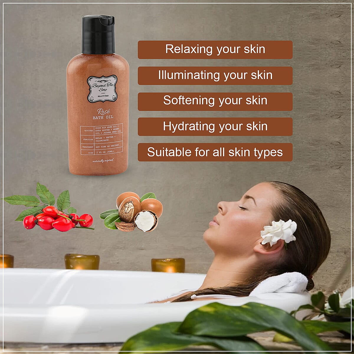 Beyond the Soap Illuminating & Hydrating Rose Hip Seed & Shea Butter Gilded Bath Oil image number 2