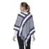 Black Striped Border Poncho with Fringe (36"x32.5", 70% Acrylic and 30% Polyester) image number 1