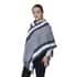 Black Striped Border Poncho with Fringe (36"x32.5", 70% Acrylic and 30% Polyester) image number 2
