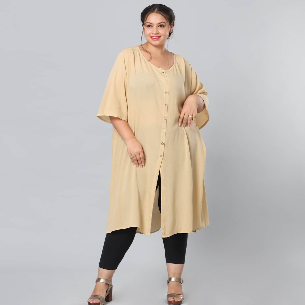 Beige 100% Rayon Top with Front Closure with Button- L/XL image number 0