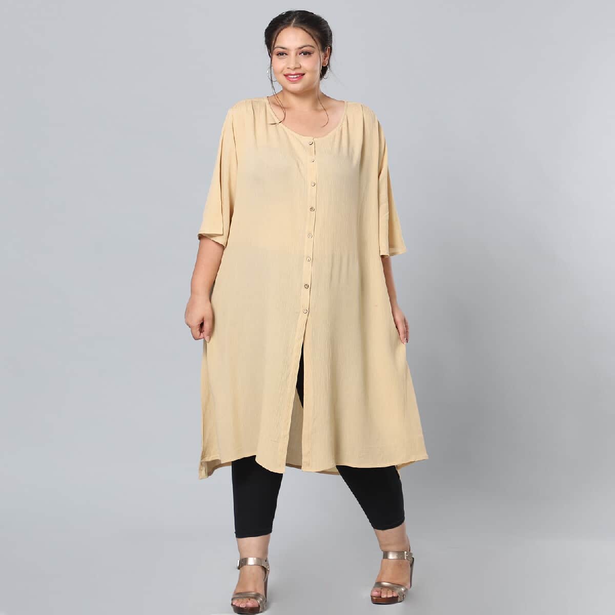 Beige 100% Rayon Top with Front Closure with Button- L/XL image number 1
