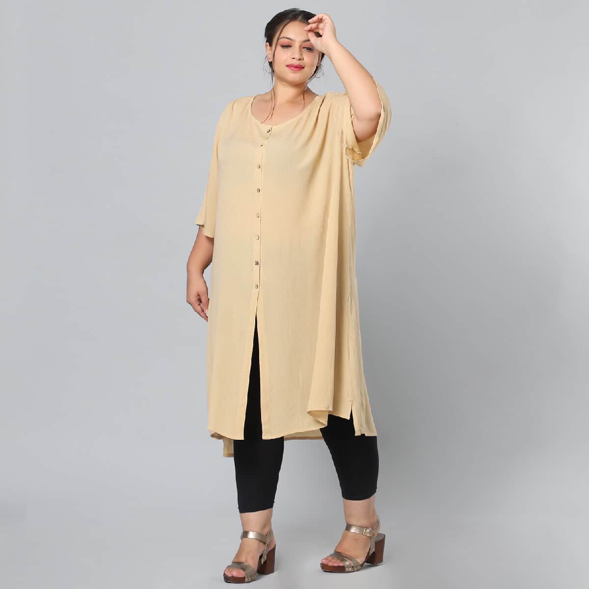 Beige 100% Rayon Top with Front Closure with Button- L/XL image number 3