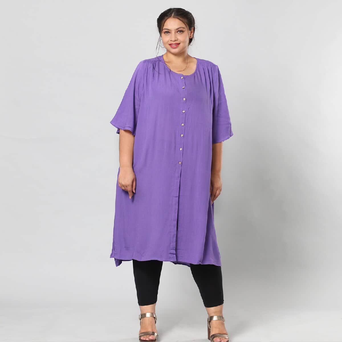 Purple 100% Rayon Top with Front Closure with Button- L/XL image number 0