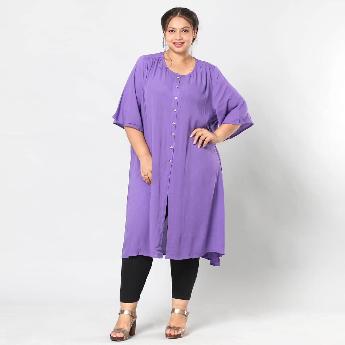 Purple 100% Rayon Top with Front Closure with Button- L/XL image number 1
