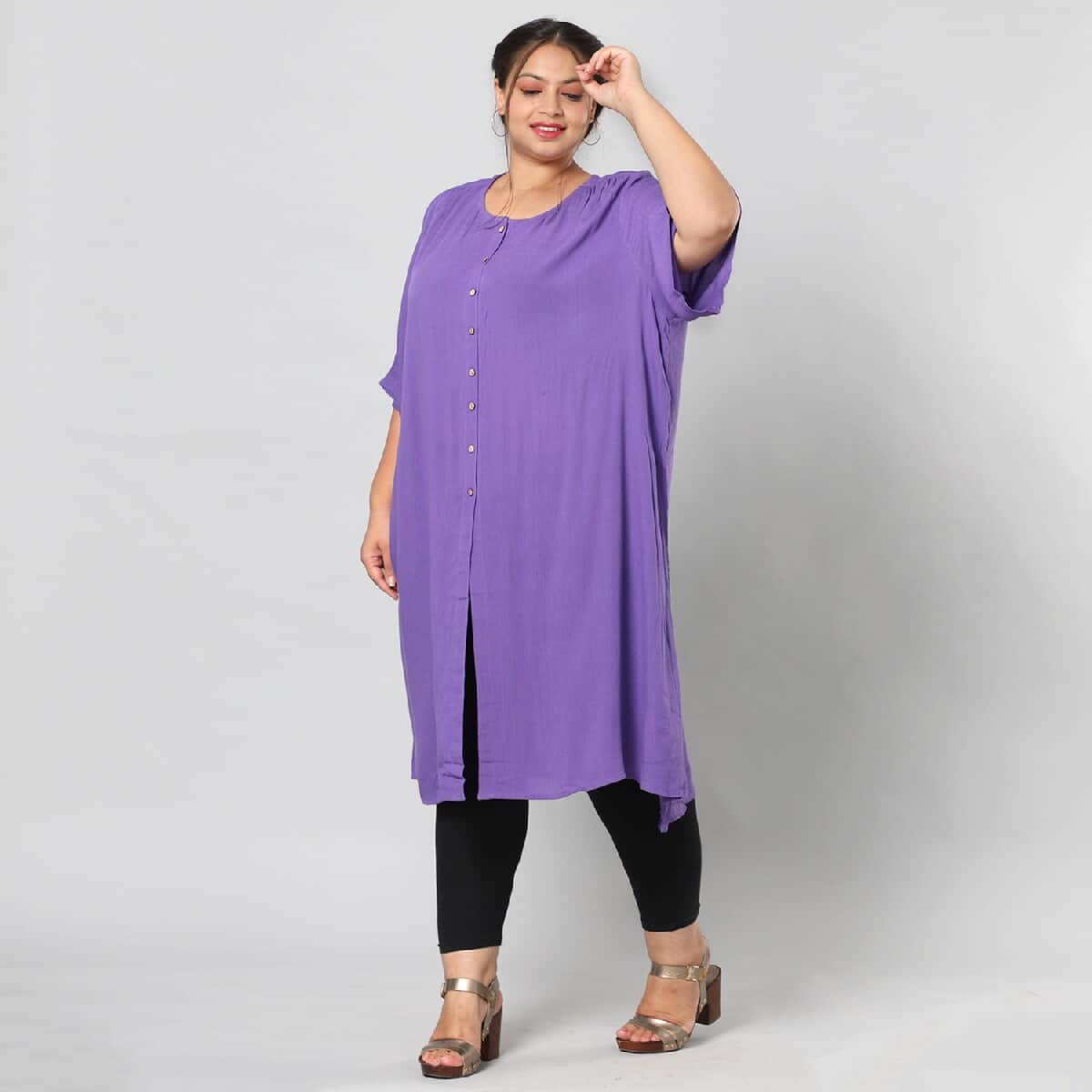 Purple 100% Rayon Top with Front Closure with Button- L/XL image number 3