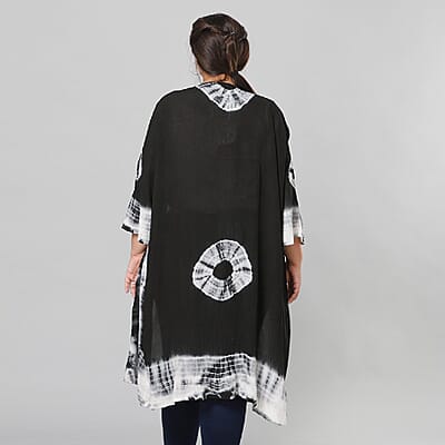 Black and White Tie Dye Kimono Duster with Bell Sleeves - One Size Fits Most