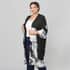 Black and White Tie Dye Kimono Duster with Bell Sleeves - One Size Fits Most image number 3