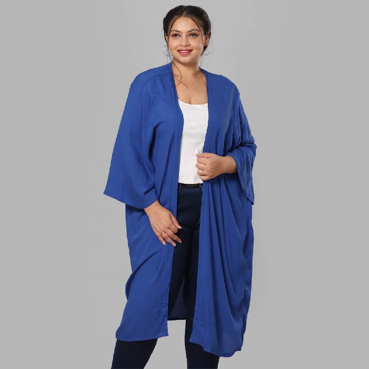 Blue Tie Dye Kimono Duster with Bell Sleeves - One Size Fits Most image number 0