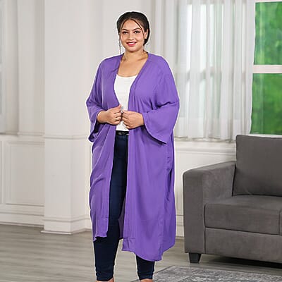 Purple Tie Dye Kimono Duster with Bell Sleeves - One Size Fits Most