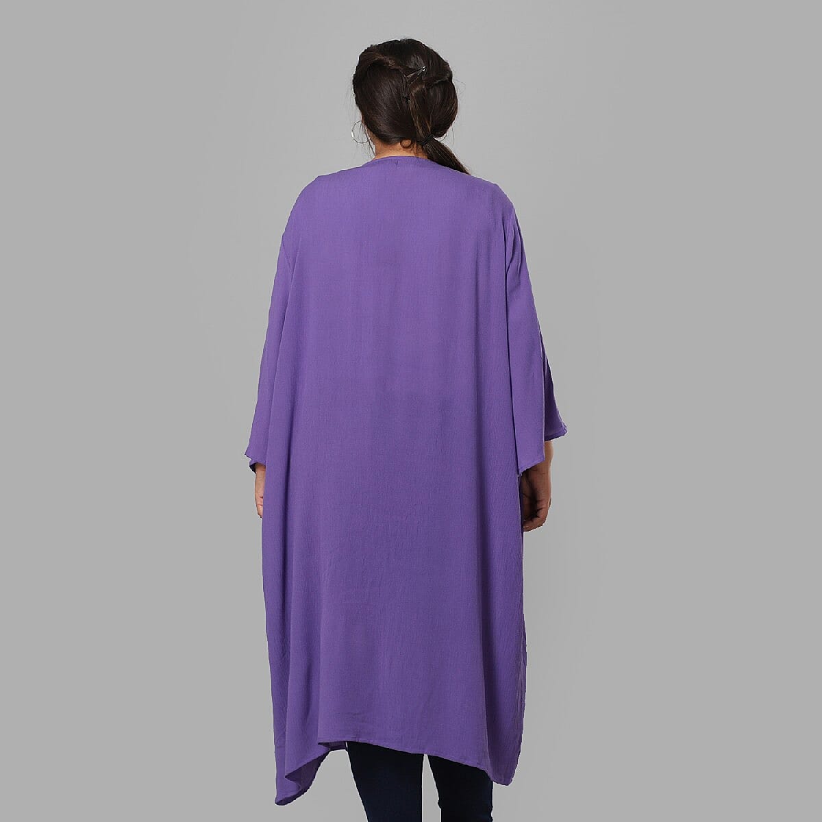 Purple Tie Dye Kimono Duster with Bell Sleeves - One Size Fits Most image number 2