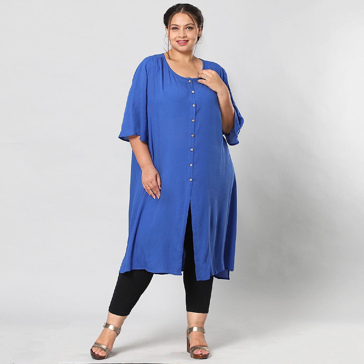 Blue 100% Rayon Top with Front Closure with Button- XXL/XXXL image number 1