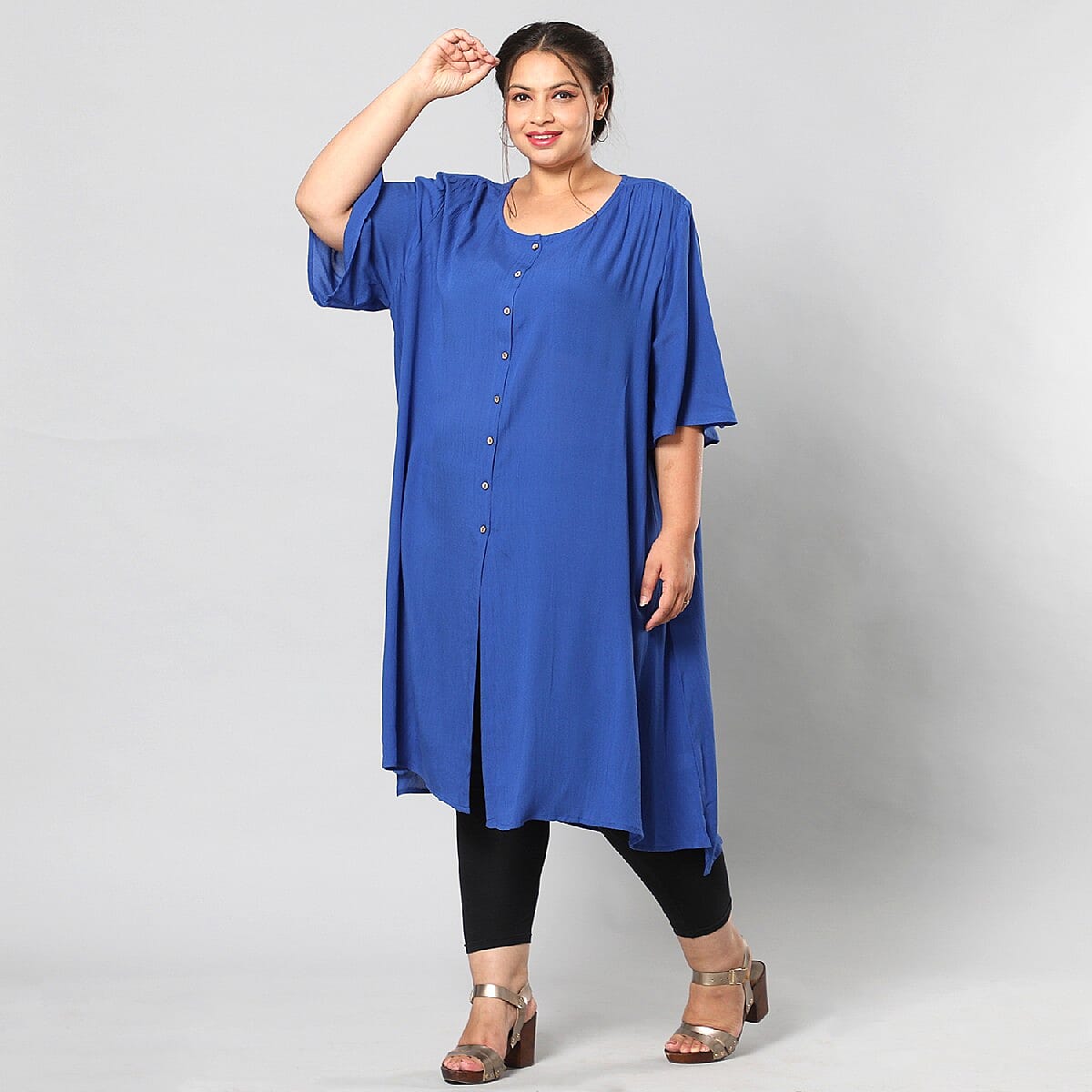 Blue 100% Rayon Top with Front Closure with Button- XXL/XXXL image number 3