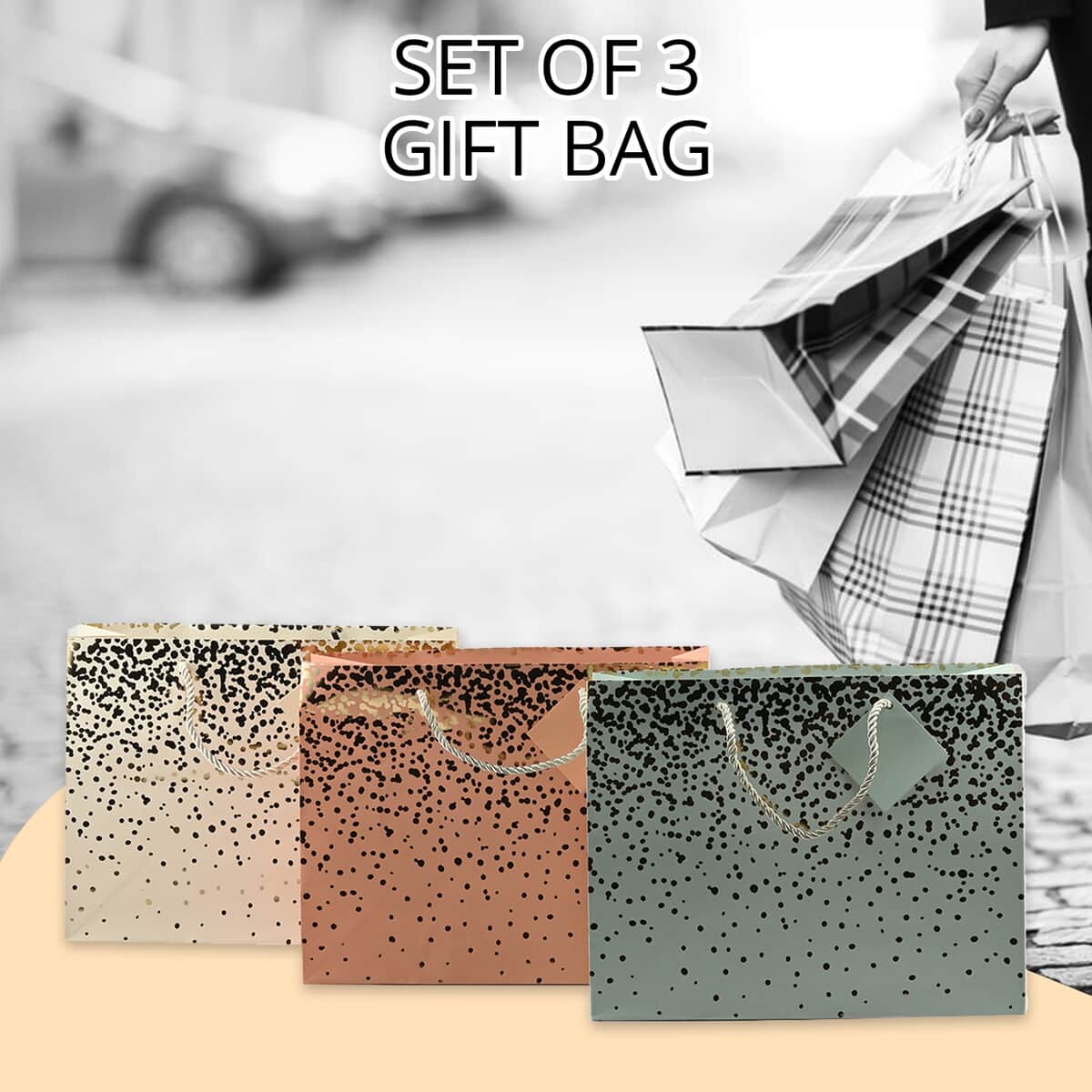 Set of 3 Pink, White and Blue Golden Dots Pattern Gift Bag image number 1