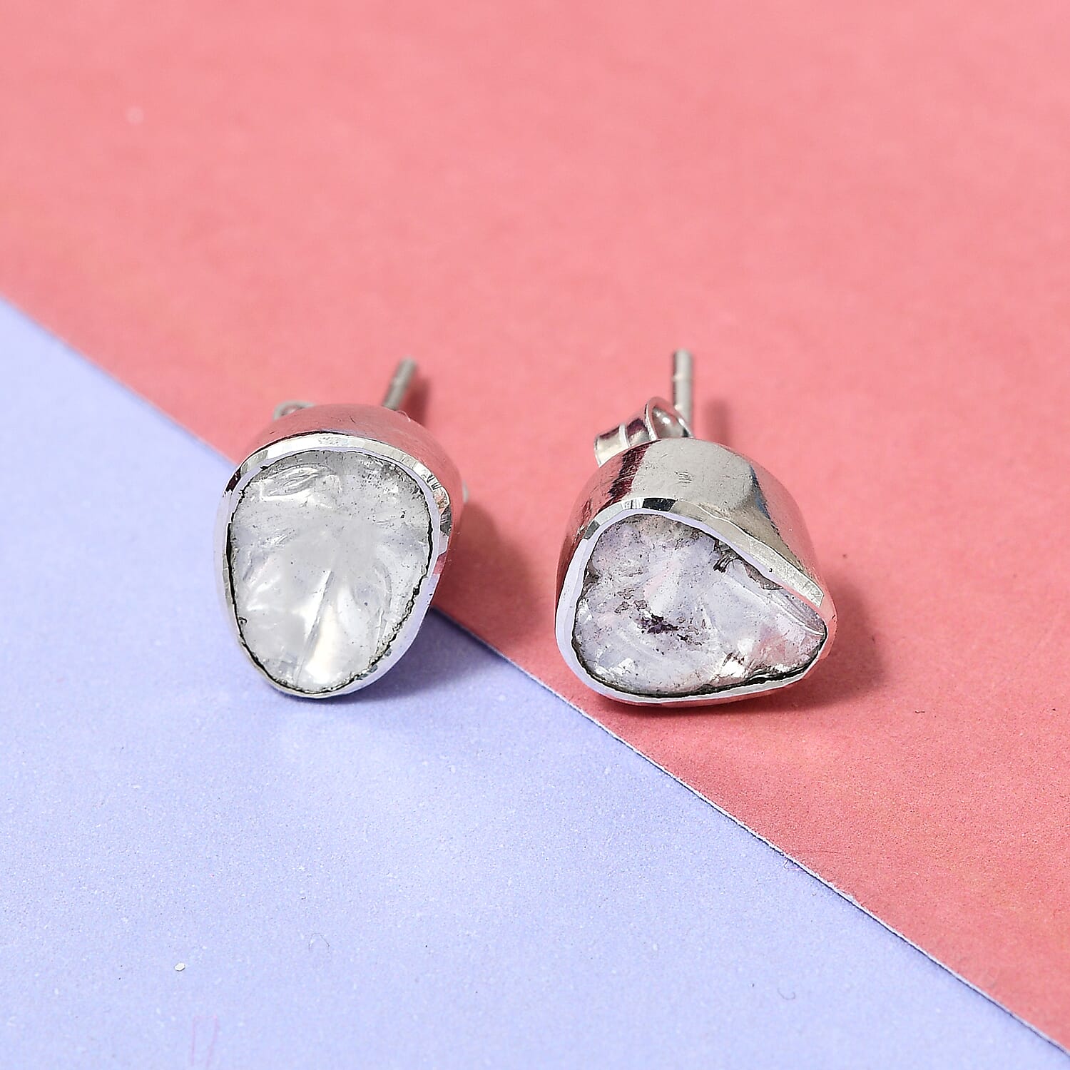 Artisan Crafted Polki Diamond Diamond Solitaire Stud Earrings in Platinum Over Sterling Silver 1.00 ctw