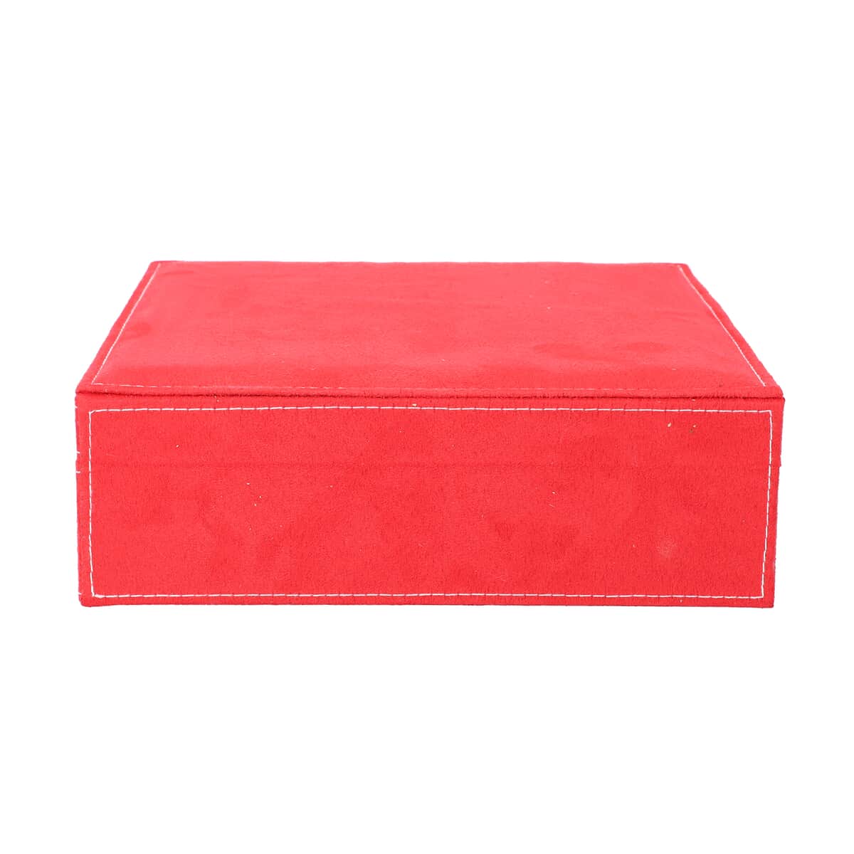 Red 2 Tier Velvet Jewelry Box with Anti Tarnish Lining & Lock (8 Necklace Hooks, 5 Bracelet Sections and Approx 54 Rings Slots) image number 3