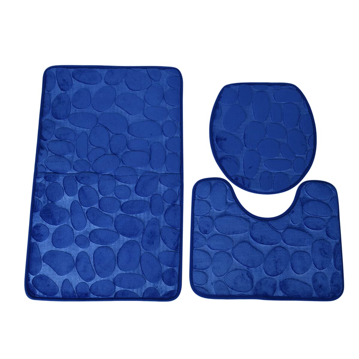 Set of 3 Piece - Blue Polyester Door Mat (19x31"), Toilet Mat (19x15") and Toilet Cover (15x16.5") image number 0