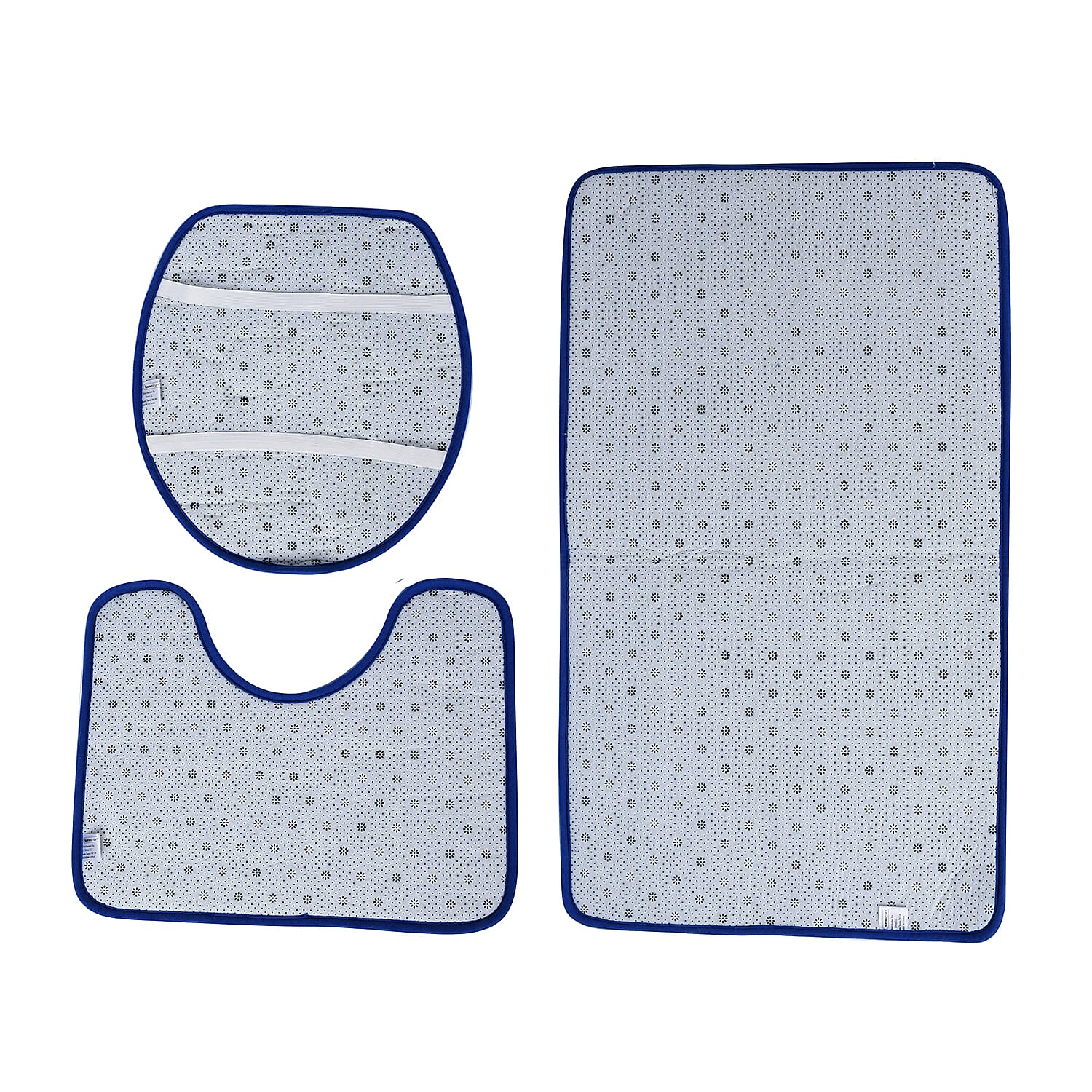 Set of 3 Navy Blue Bathroom Rugs - Toilet Seat Cover Non-Slip Bath Mats Lid Cover Bath Rug Contour Mat Home Decor