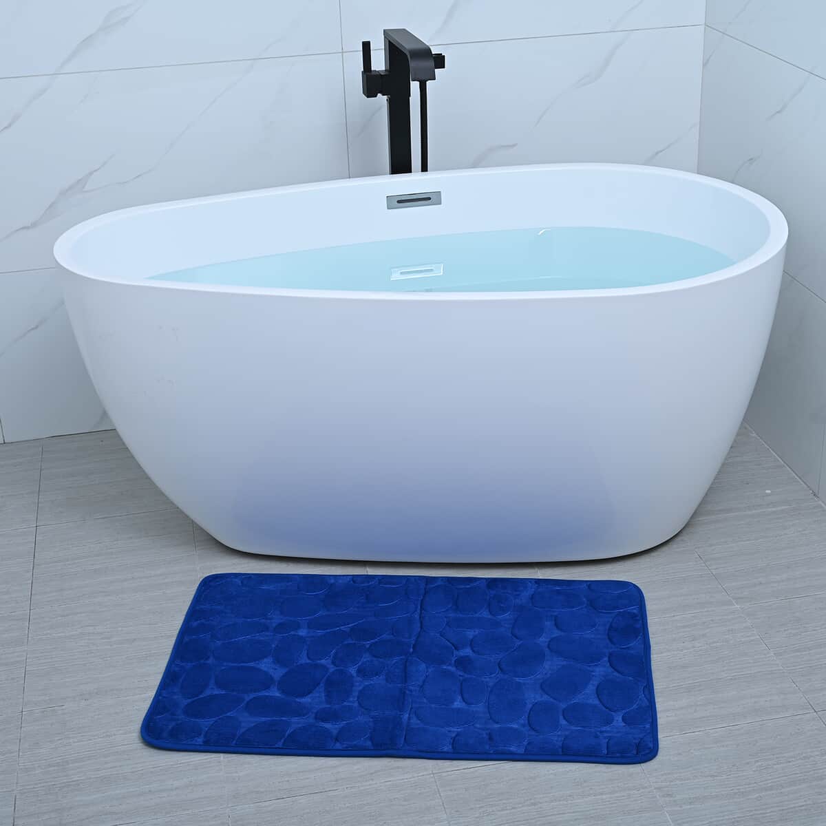 Set of 3 Piece - Blue Polyester Door Mat (19x31"), Toilet Mat (19x15") and Toilet Cover (15x16.5") image number 6