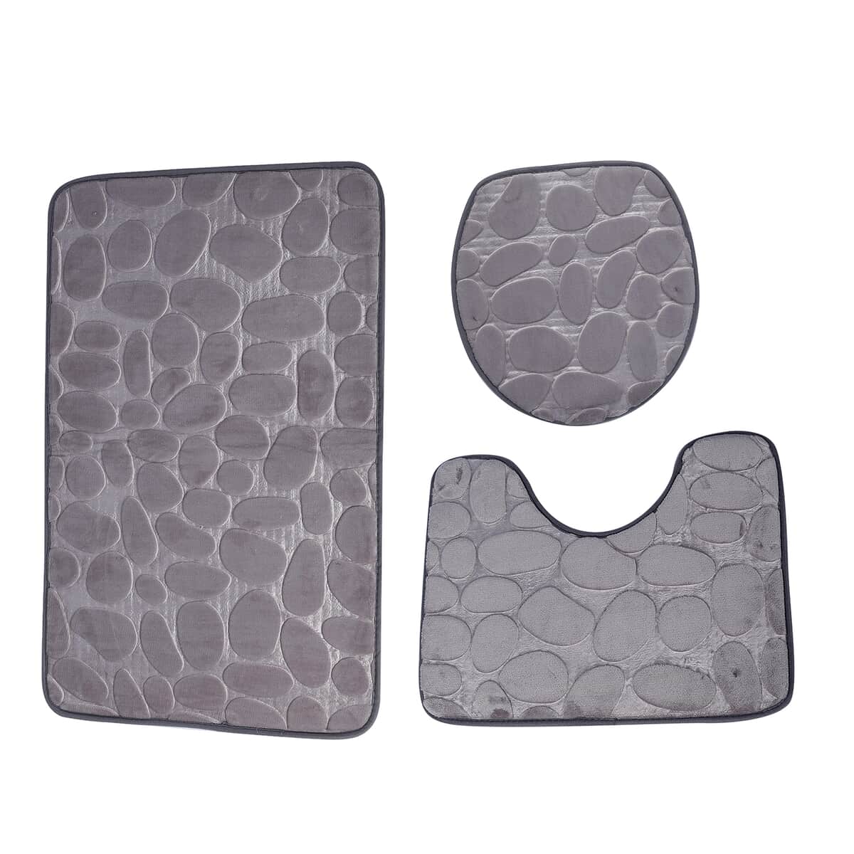 Set of 3 Piece - Gray Polyester Bath Mat, Toilet Mat and Toilet Cover image number 0