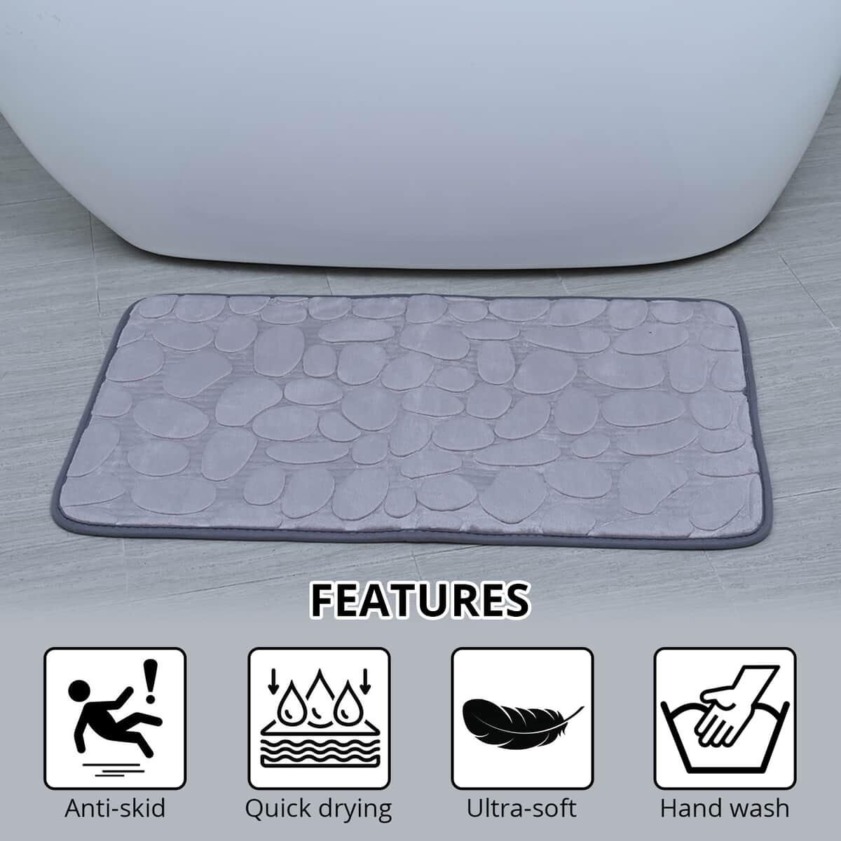 Set of 3 Piece - Gray Polyester Bath Mat, Toilet Mat and Toilet Cover image number 2