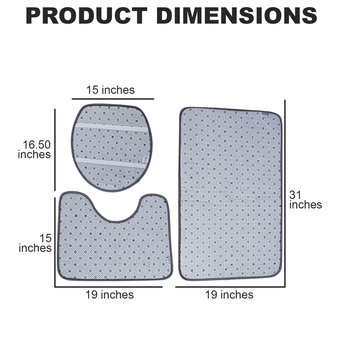 Set of 3 Piece - Gray Polyester Bath Mat, Toilet Mat and Toilet Cover image number 3