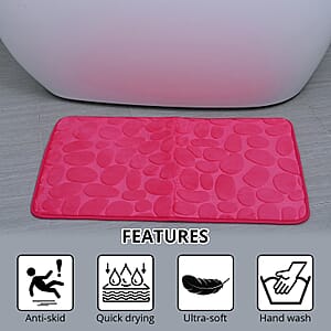 Set of 3 Piece - Fuchsia Polyester Bath Mat, Toilet Mat and Toilet Cover