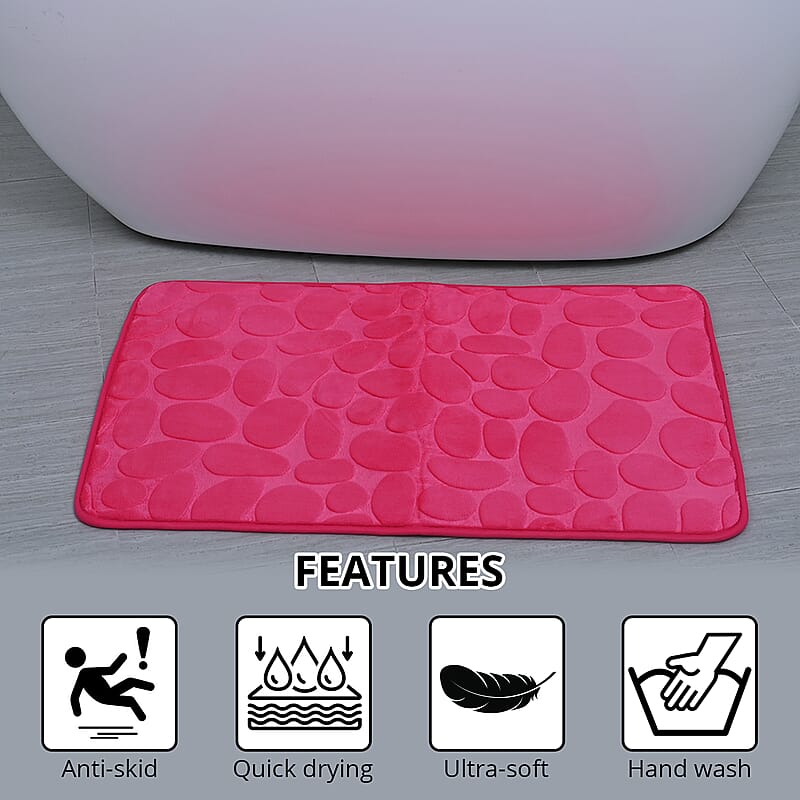 Set of 3 Piece - Fuchsia Polyester Bath Mat, Toilet Mat and Toilet Cover
