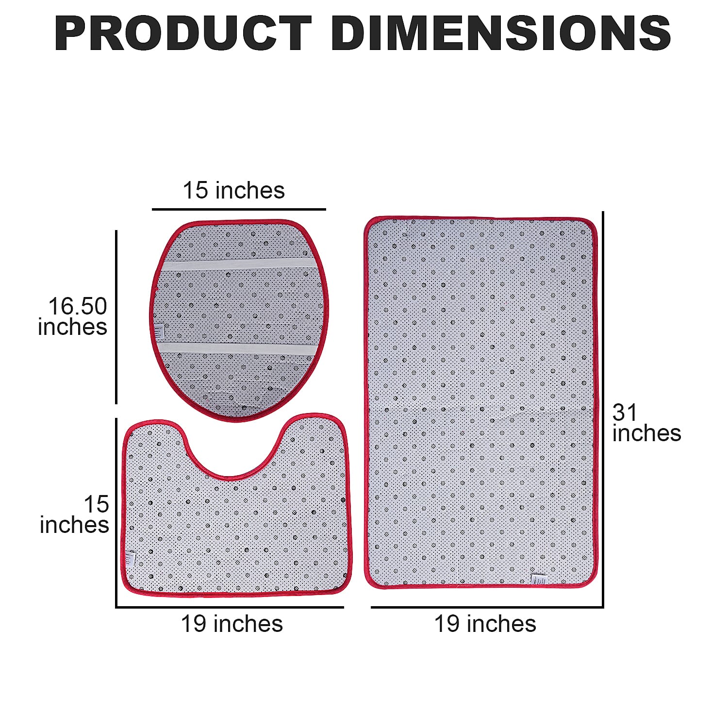 Set of 3 Piece - Fuchsia Polyester Bath Mat, Toilet Mat and Toilet Cover