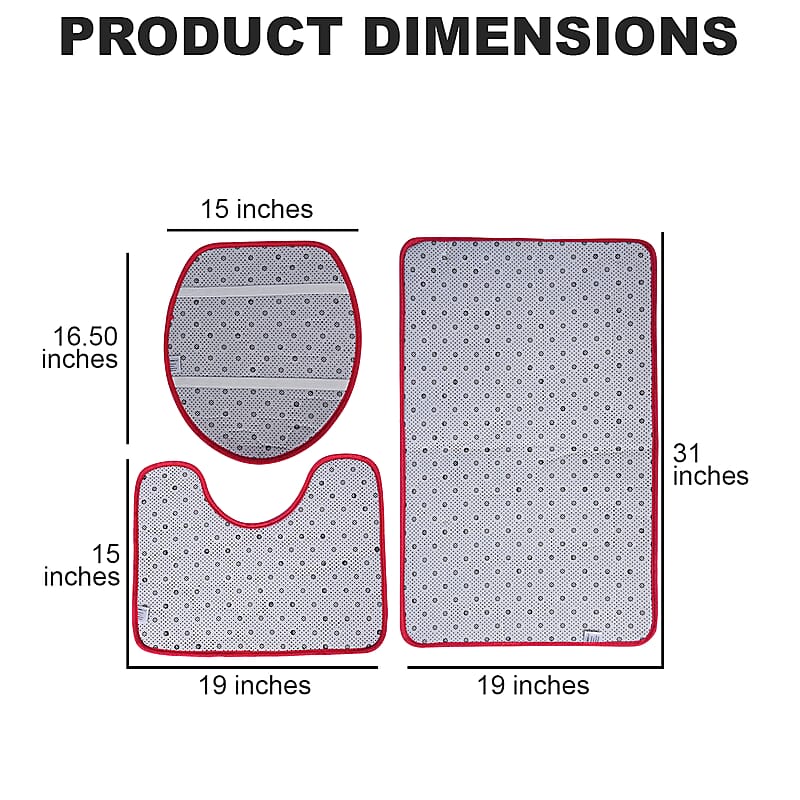 Set of 3 Piece - Fuchsia Polyester Bath Mat, Toilet Mat and Toilet Cover