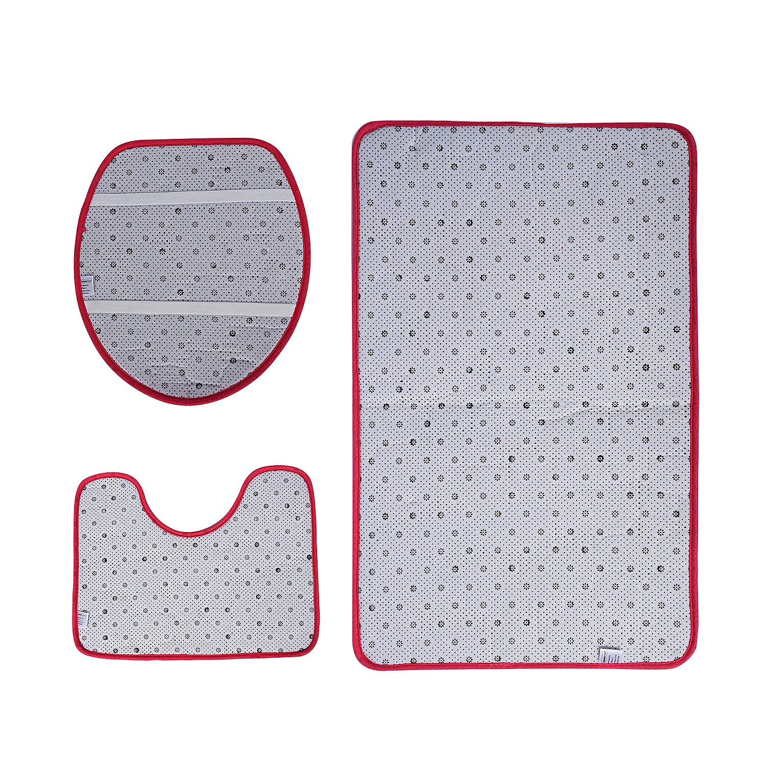 Set of 3 Piece - Fuchsia Polyester Bath Mat, Toilet Mat and Toilet Cover