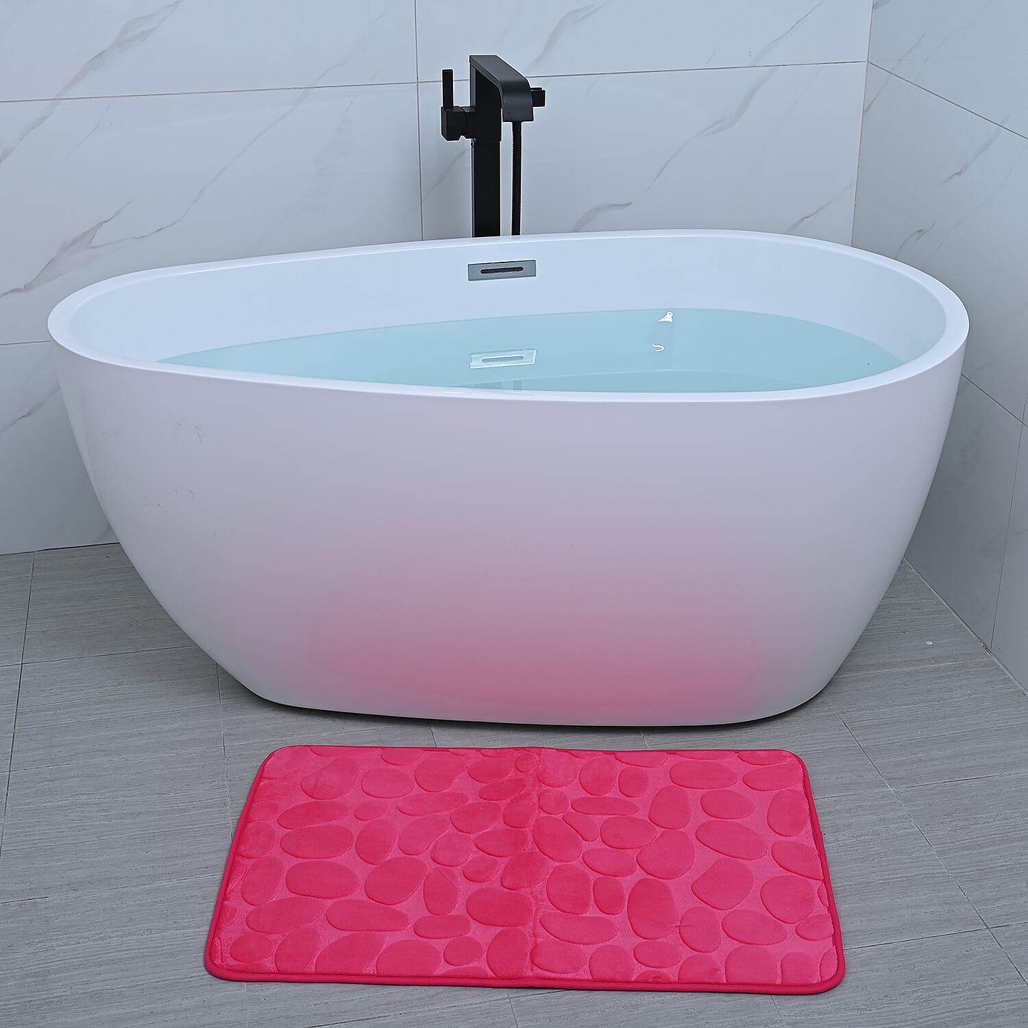 Set of 3 Piece - Fuchsia Polyester Bath Mat, Toilet Mat and Toilet Cover