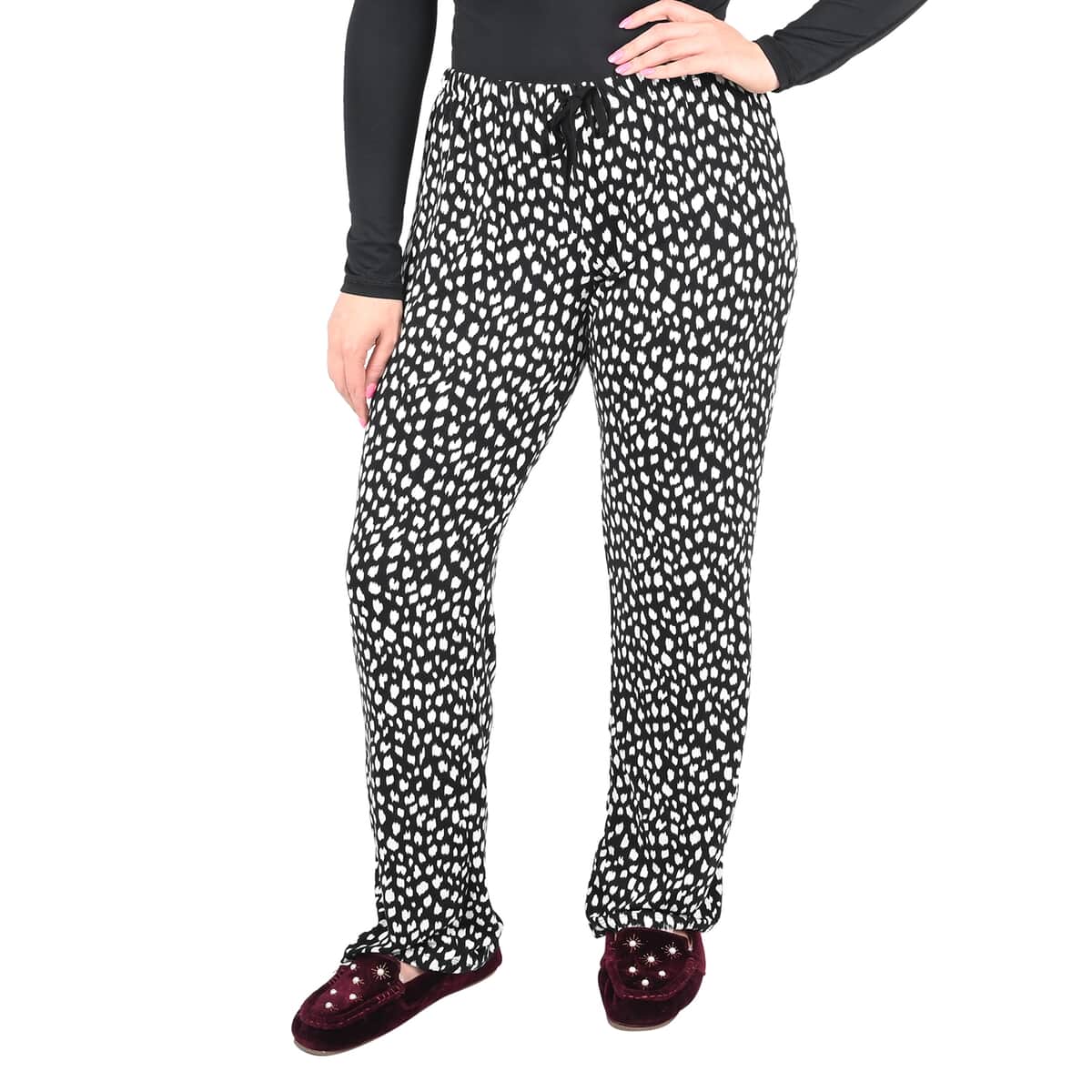 LEMON TART Black and White Speckle Microfiber Blanche Pant with Drawstring - M image number 1