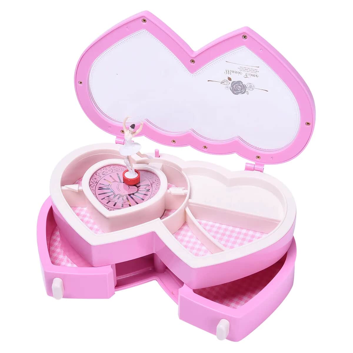 Pink Double Heart Shape Music Box with Removable Magnetic Dancer image number 0