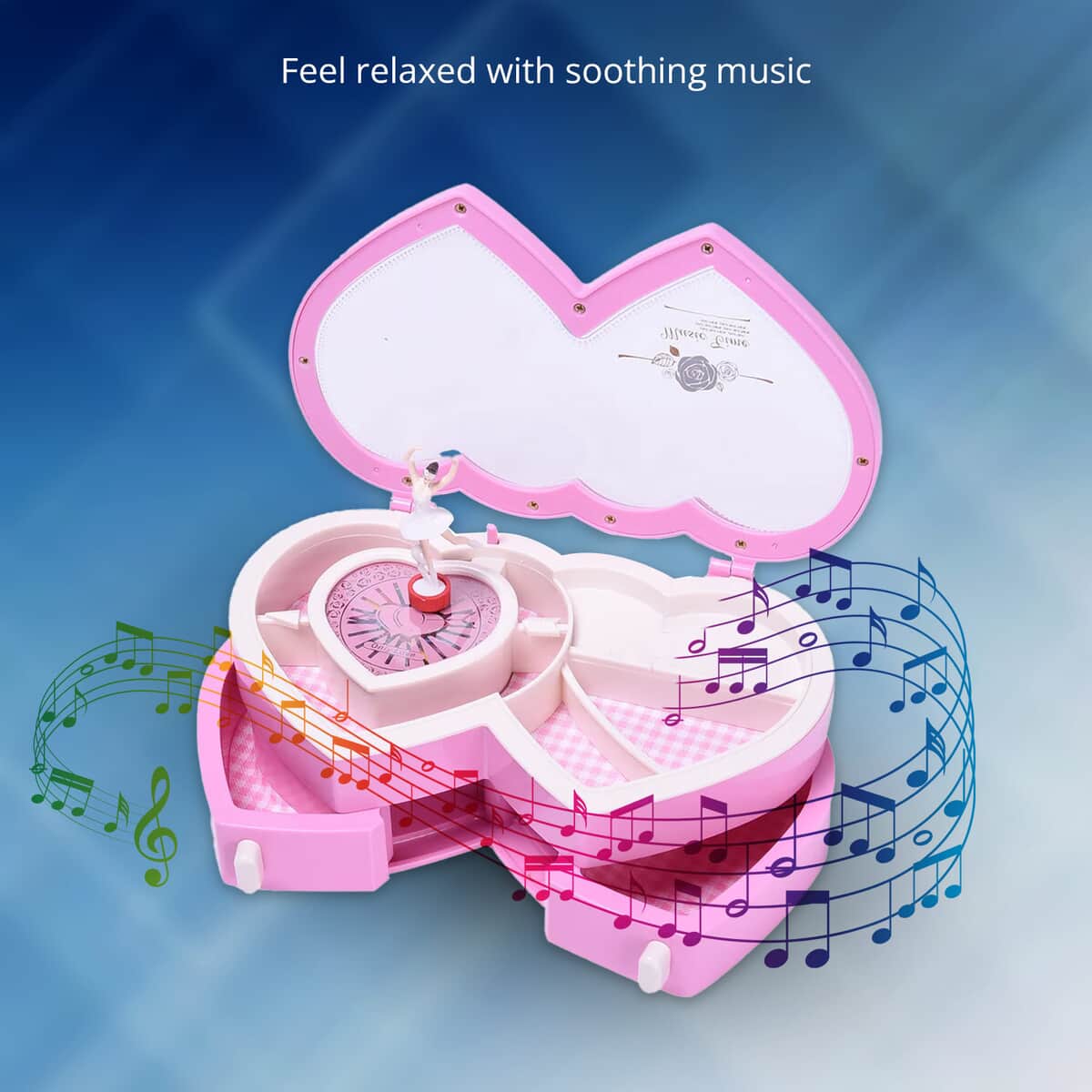 Pink Double Heart Shape Music Box with Removable Magnetic Dancer image number 2
