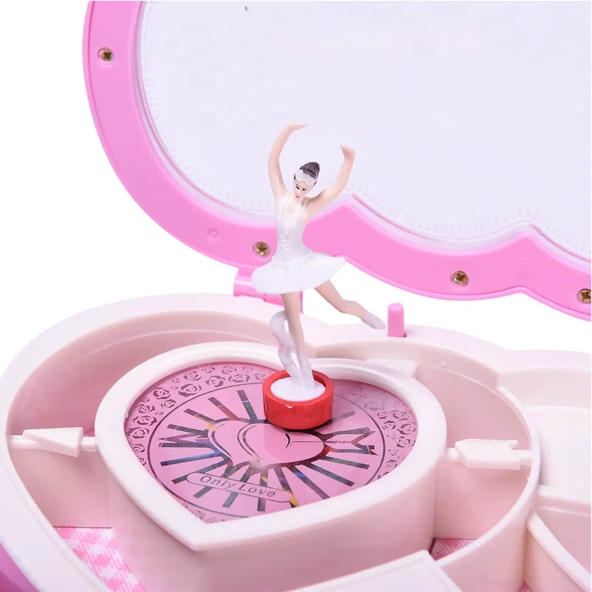 Pink Double Heart Shape Music Box with Removable Magnetic Dancer image number 5