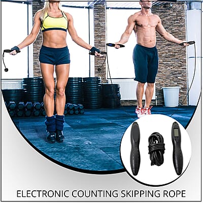 SoulSmart Electric Digital Jump Rope Set (Wireless Short Rope, 9ft Long Rope, Battery & Tool) Black
