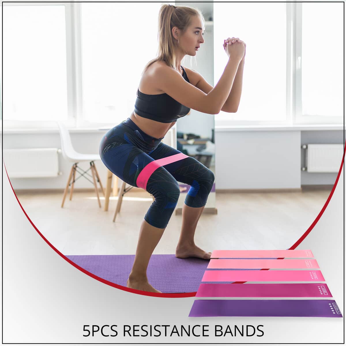 SoulSmart 5 Piece Resistance Band Set with Carrier Bag and Workout Booklet (Pink & Purple) image number 1