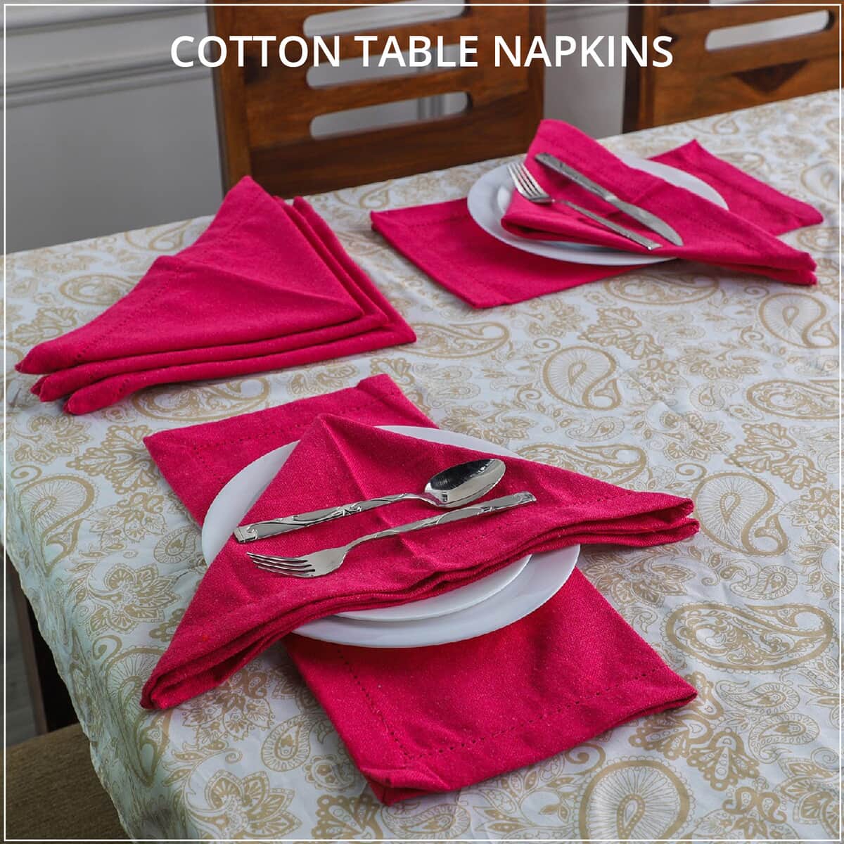 Set of 12 Pink 100% Cotton Table Napkins image number 1