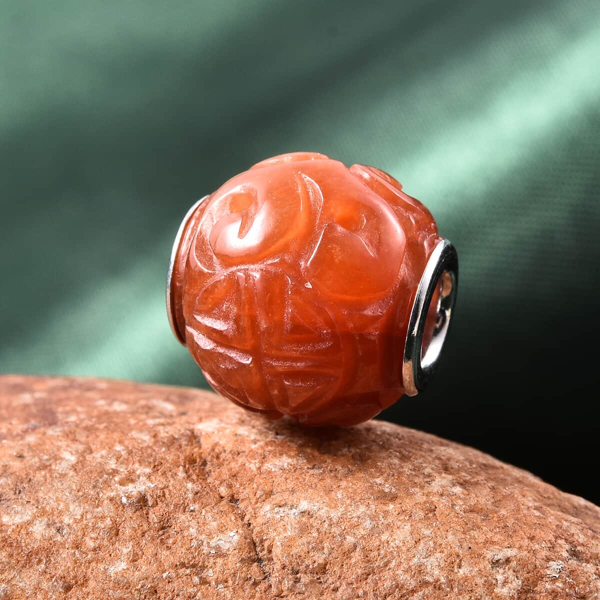 Red Jade Carved Charm in Rhodium Over Sterling Silver 17.00 ctw image number 1