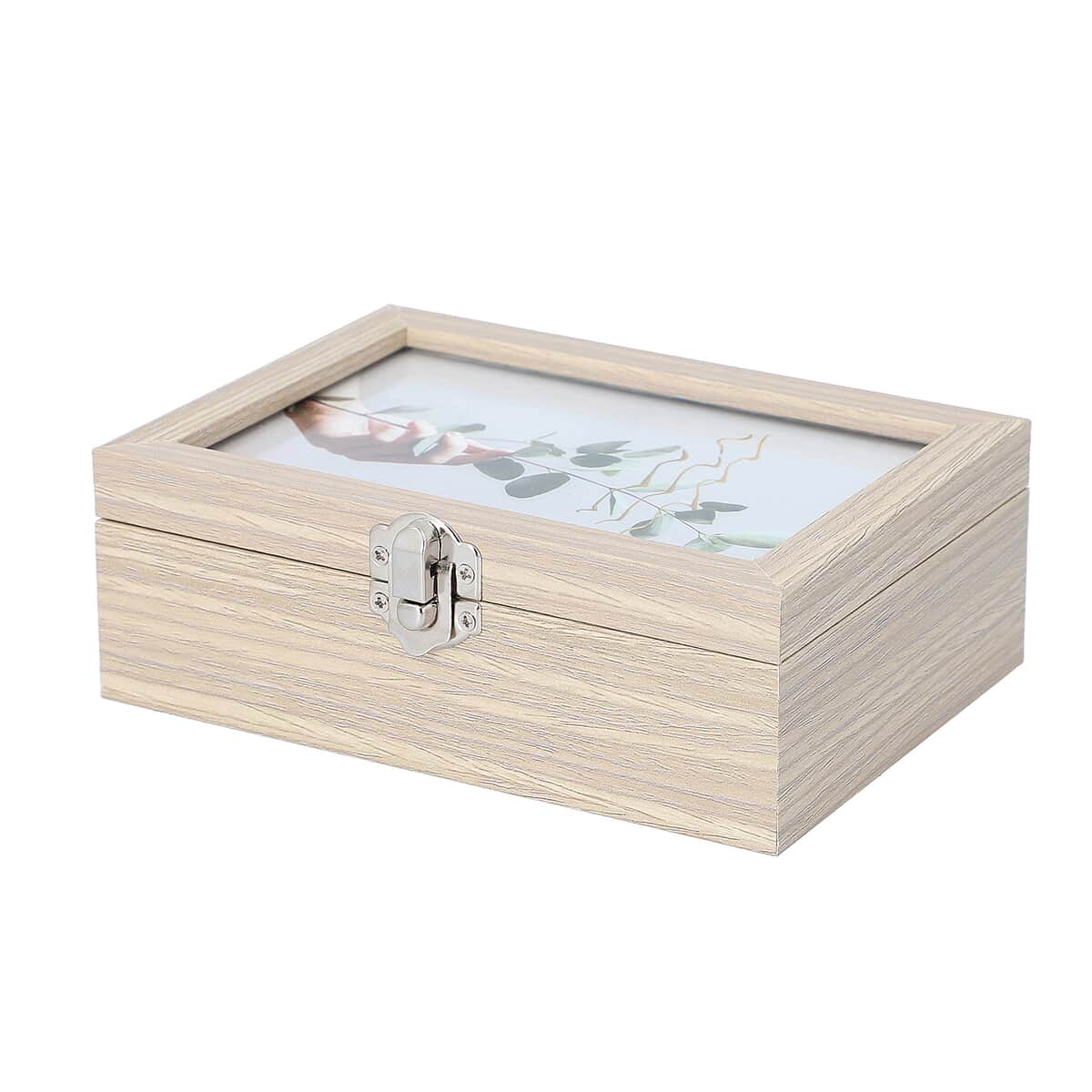 Beige MDF Jewelry Organizer, Storage Box with Lock and Photo frame Lid, Varying compartments For rings, Bracelet, Pendants, and brooches image number 2