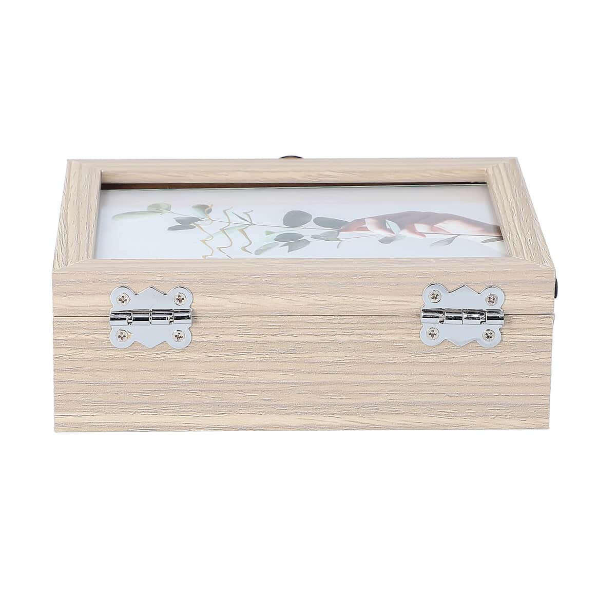 Beige MDF Jewelry Organizer, Storage Box with Lock and Photo frame Lid, Varying compartments For rings, Bracelet, Pendants, and brooches image number 3