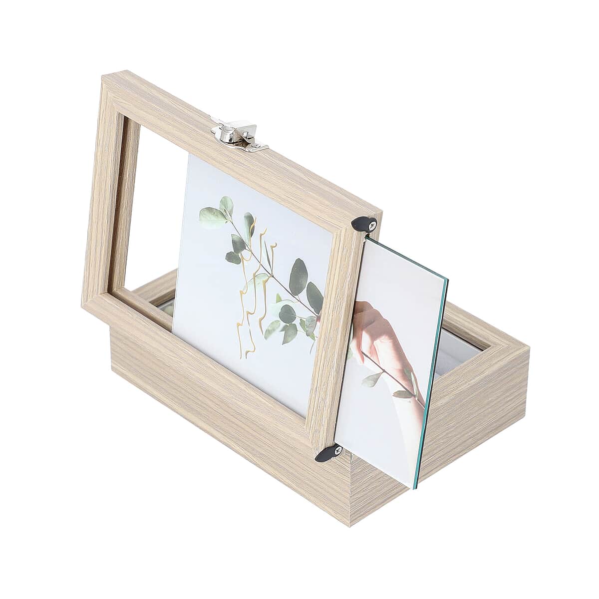 Beige MDF Jewelry Organizer, Storage Box with Lock and Photo frame Lid, Varying compartments For rings, Bracelet, Pendants, and brooches image number 6