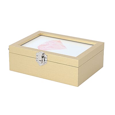 Gold MDF Jewelry Organizer, Storage Box with Lock and Photo frame Lid, Varying compartments For rings, Bracelet, Pendants, and brooches
