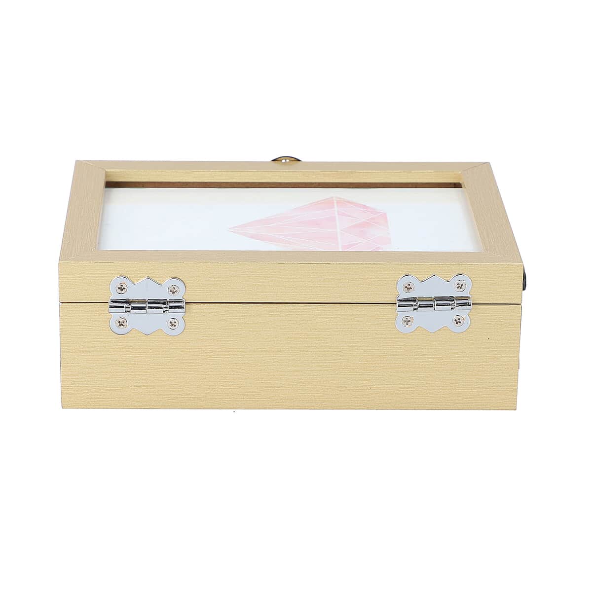 Gold MDF Jewelry Organizer, Storage Box with Lock and Photo frame Lid, Varying compartments For rings, Bracelet, Pendants, and brooches image number 3