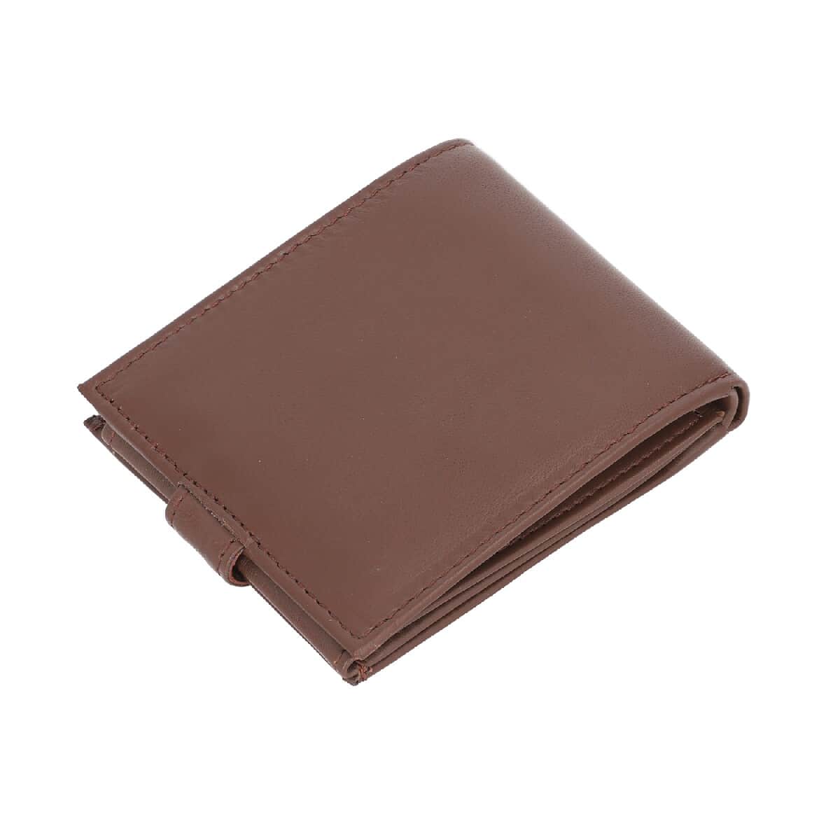 Brown 100% Genuine Leather RFID Protected Bi-Fold Men's Wallet image number 2